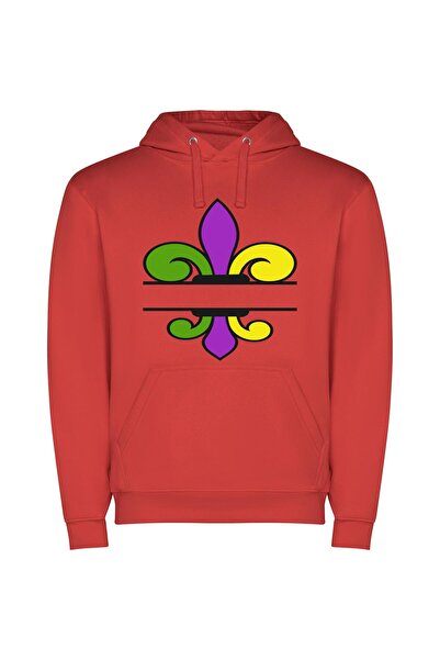 iLovePrints Colorful Fleur de Lis Φούτερ με κουκούλα σε χρώμα Κόκκινο