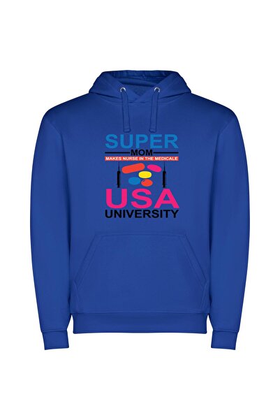 iLovePrints Supermom Med USA: Supermodel Nurse Φούτερ με κουκούλα σε χρώμα Μπλε