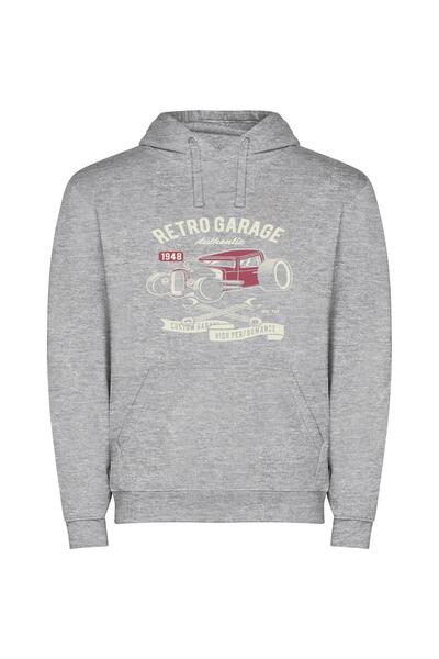 iLovePrints Retro Hotrod Number One Φούτερ με κουκούλα σε χρώμα Γκρι