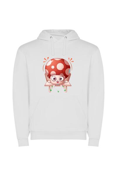 iLovePrints Woodland Whimsy: Mushroom Madness Φούτερ με κουκούλα σε χρώμα Λευκό