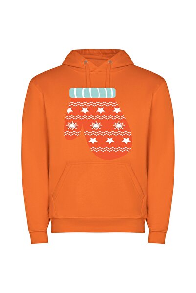 iLovePrints Starry Snowflake Mitten Φούτερ με κουκούλα σε χρώμα Πορτοκαλί