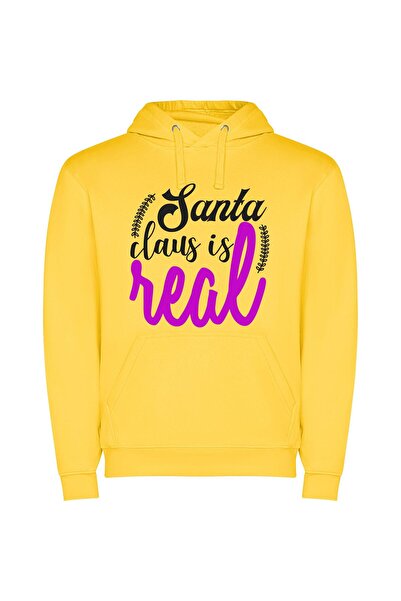 iLovePrints Santa: Real or Fantasy? Φούτερ με κουκούλα σε χρώμα Κίτρινο