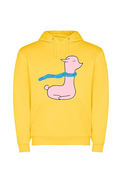 iLovePrints Elegant Ribboned Pink Duck Φούτερ με κουκούλα σε χρώμα Κίτρινο