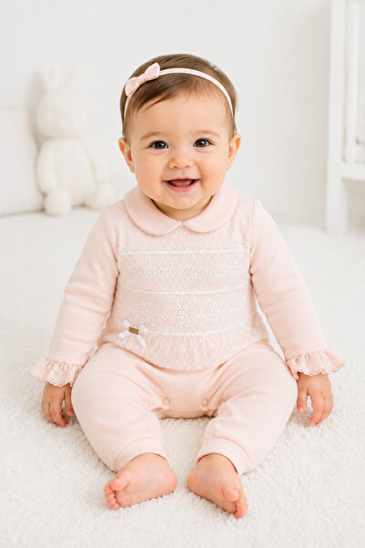 Babyhola جمبسوت بناتي مزين بالدانتيل والفيونكة 13958
