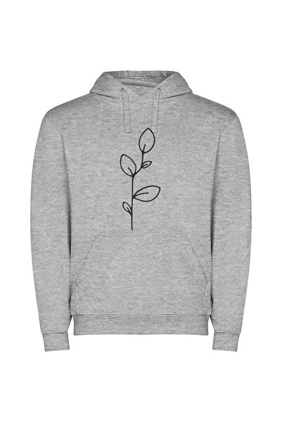 iLovePrints Elegant Floral Line Sketch Φούτερ με κουκούλα σε χρώμα Γκρι