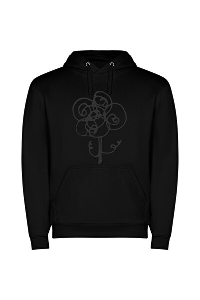iLovePrints Monochromatic Floral Masterpiece Φούτερ με κουκούλα σε χρώμα Μαύρο