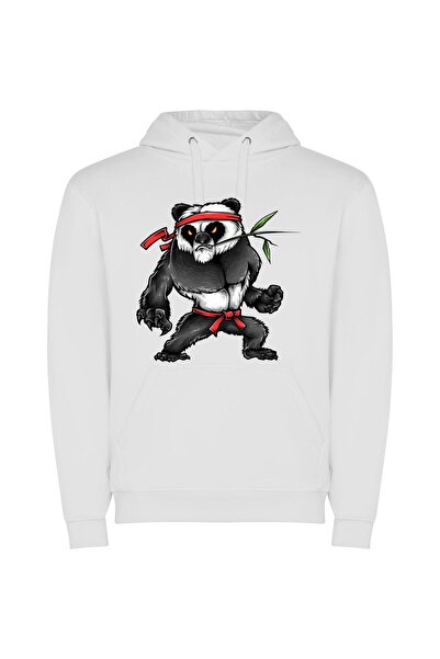 iLovePrints Bamboo Samurai Bear Φούτερ με κουκούλα σε χρώμα Λευκό