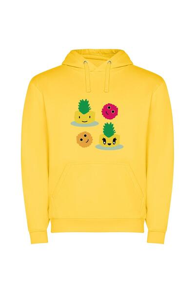 iLovePrints Pineapple Trio: Colorful Cute! Φούτερ με κουκούλα σε χρώμα Κίτρινο