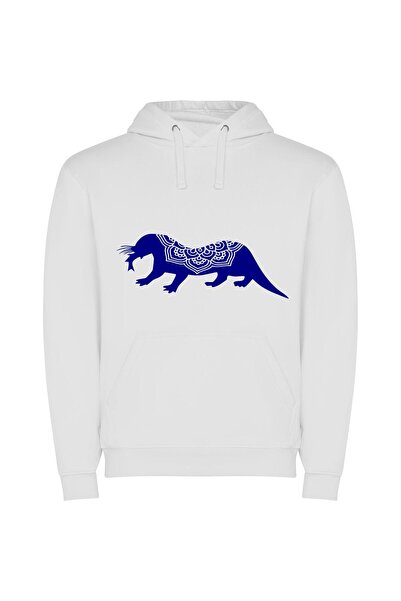 iLovePrints Blue Panther: Majestic Zoomorphic Φούτερ με κουκούλα σε χρώμα Λευκό