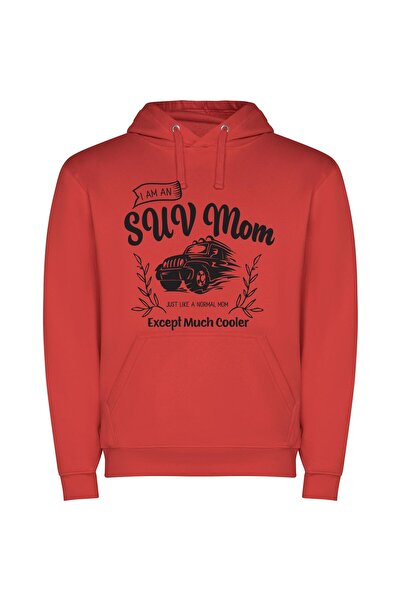 iLovePrints SUV Mom: Cool, Chic Φούτερ με κουκούλα σε χρώμα Κόκκινο
