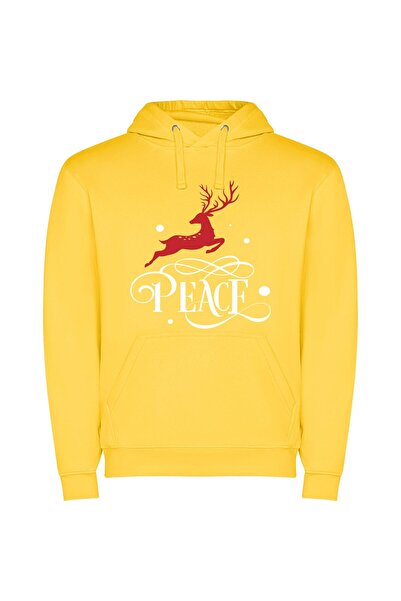 iLovePrints Festive Shadow Reindeer Φούτερ με κουκούλα σε χρώμα Κίτρινο