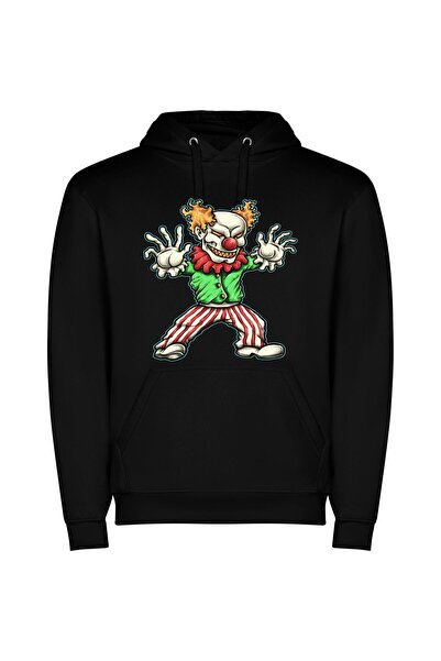 iLovePrints Sinister Circus Clown Φούτερ με κουκούλα σε χρώμα Μαύρο