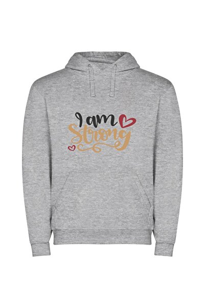 iLovePrints Heartfelt Empowered Typography Φούτερ με κουκούλα σε χρώμα Γκρι