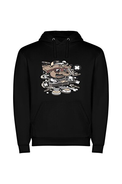 iLovePrints Groovy DJ Animal Mashup Φούτερ με κουκούλα σε χρώμα Μαύρο