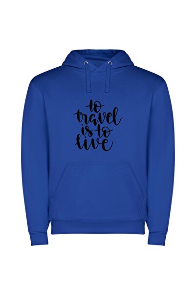 iLovePrints Art of True Travel Φούτερ με κουκούλα σε χρώμα Μπλε