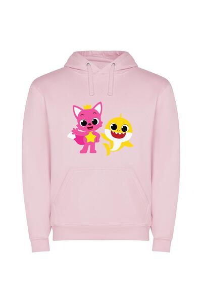 iLovePrints Joyful Cartoon Animal Duo Φούτερ με κουκούλα σε χρώμα Ροζ