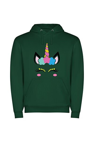 iLovePrints Majestic Starry Unicorn Portrait Φούτερ με κουκούλα σε χρώμα Πράσινο