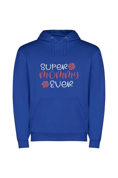 iLovePrints Super Mommy Love Φούτερ με κουκούλα σε χρώμα Μπλε