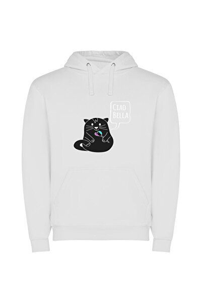iLovePrints Mus-inspired Italian Cat Φούτερ με κουκούλα σε χρώμα Λευκό