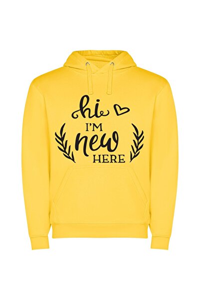 iLovePrints New Love, Hand-drawn Bliss Φούτερ με κουκούλα σε χρώμα Κίτρινο