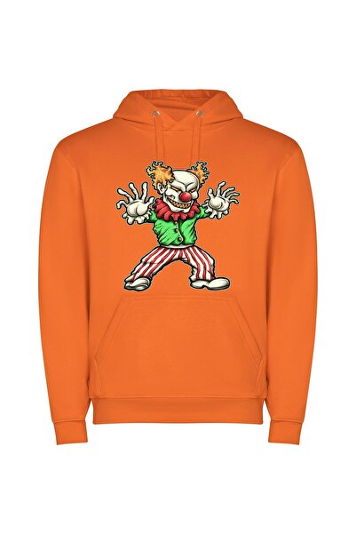 iLovePrints Sinister Circus Clown Φούτερ με κουκούλα σε χρώμα Πορτοκαλί