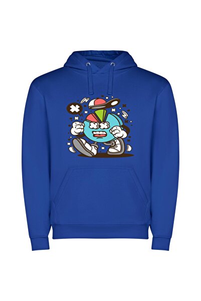 iLovePrints Colorful Surprised Cartoon Mascot Φούτερ με κουκούλα σε χρώμα Μπλε
