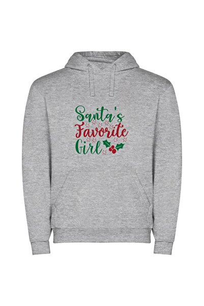 iLovePrints Merry Santa's Favorite Girls Φούτερ με κουκούλα σε χρώμα Γκρι