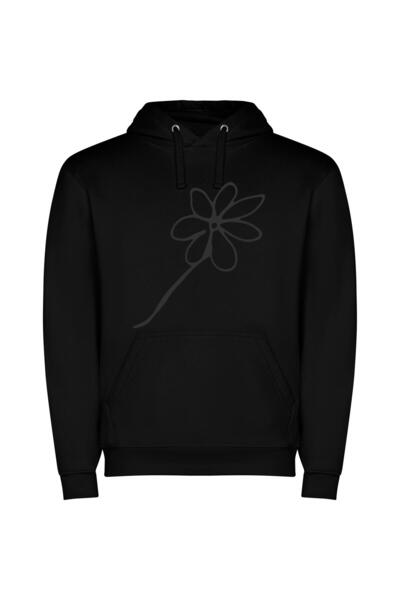 iLovePrints Mono Floral Elegance Φούτερ με κουκούλα σε χρώμα Μαύρο