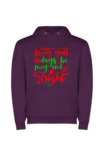 iLovePrints Merry & Bright Greetings Φούτερ με κουκούλα σε χρώμα Μωβ
