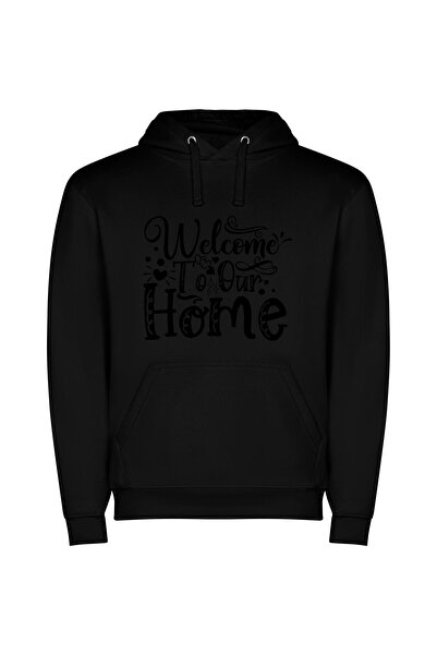 iLovePrints Welcome Home: Hand-Drawn Elegance Φούτερ με κουκούλα σε χρώμα Μαύρο