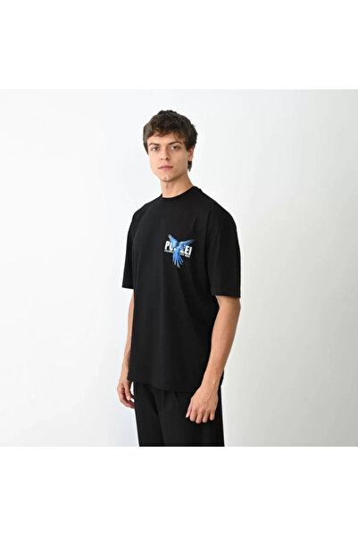 modi Unisex Crew Neck Printed Oversize T-Shirt - Black