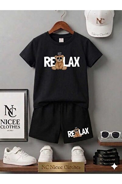 Leto Lykia Summer Children's T-Shirt Shorts Unisex (Relaxs Bear Printed)