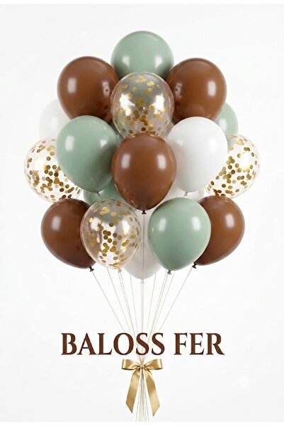 baloss fer Set of 20 Brown Eucalyptus White Gold Confetti Balloons Boho Safar...