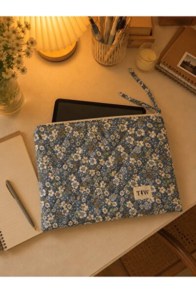TALL WAY Lacivert çiçek desenli tablet kılıfı- 11- 12 inç