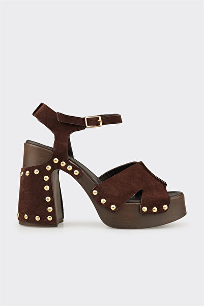 Elle Shoes Kahve Deri Kadın Sandalet