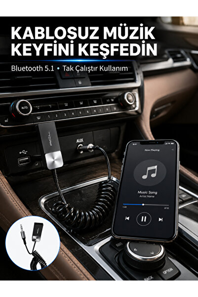T8 Store USB AUX Bluetooth Adaptörü Kablosuz Ses Aktarım Cihazı