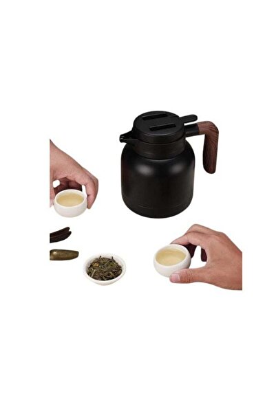 desselan Insulated Vacuum Jug with Tea Filter – 1.2L Stainless Steel Thermal Coffee Carafe with Push Button & Non-Slip Base, Black