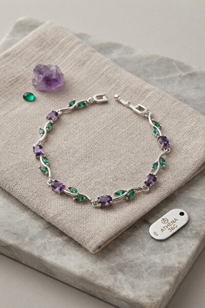 Generic Brand Purple Zircon Stone Flower Model Silver Brass Women's Bracelet
