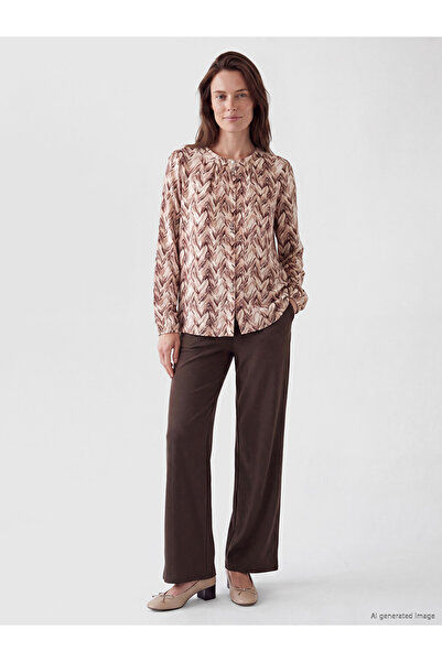 LC Waikiki Brown Wide Leg Women's Trousers with Elastic Waist