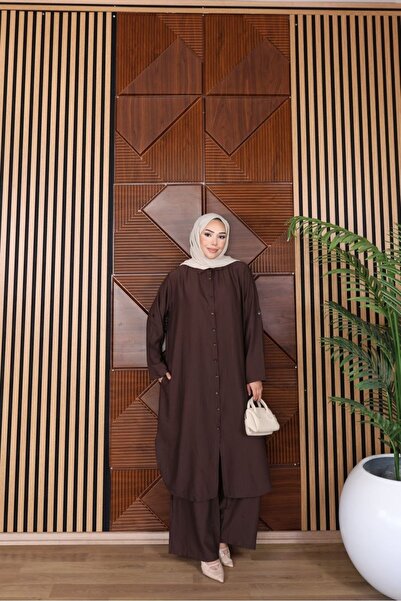 Trend Paris Strawberry Fabric Relaxed Fit Tunic & Pants Hijab Set Brown