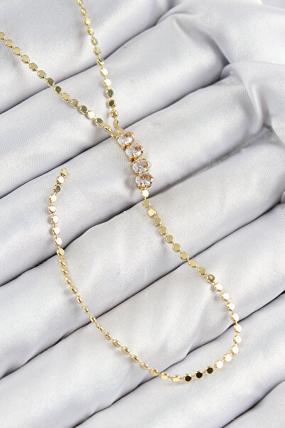 DMR Elegance Brass Zircon Stone Crushed Chain Model Gold Color Y Necklace