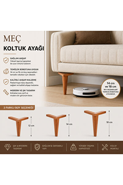 Meç Ahşap Koltuk Ayağı 12 cm 8li