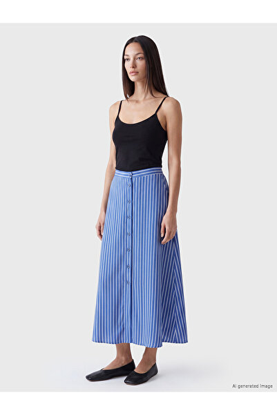 LC Waikiki Blue High Waist Striped A-Line Skirt