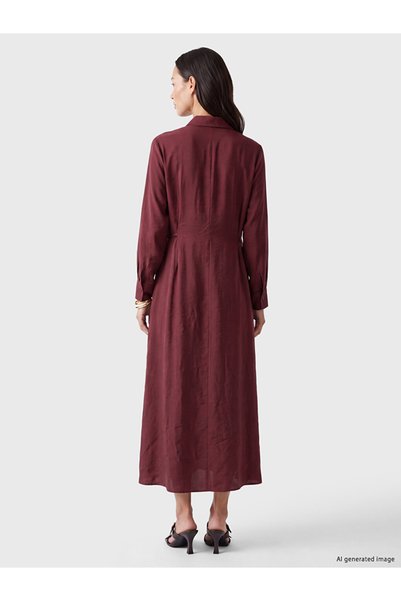 LC Waikiki LCW EVERYDAY Bordo Beli Büzgülü Kadın Gömlek Elbise