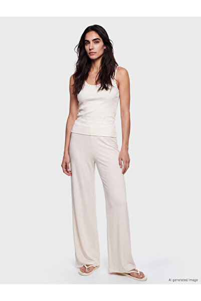 LC Waikiki Beige Elastic Waist Modal Blend Women's Trousers