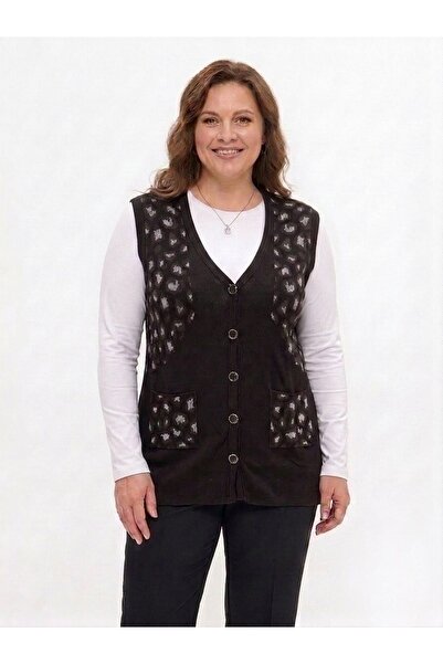 onno style women Silvery Leopard Pattern Classic Buttoned Vest