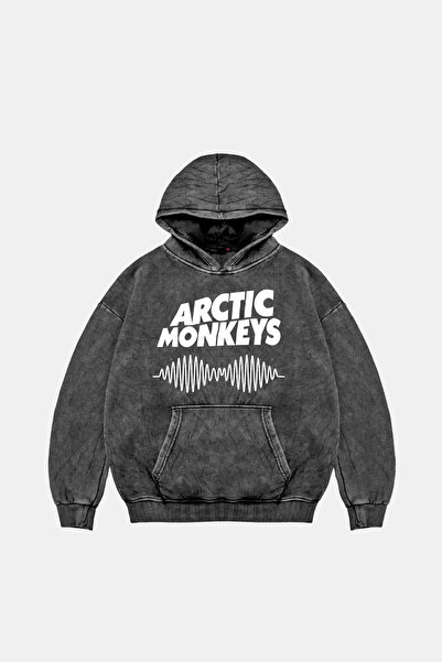 Sekizbiraltı Arctic Monkeys Printed Oversize Unisex Washable Black Hoodie