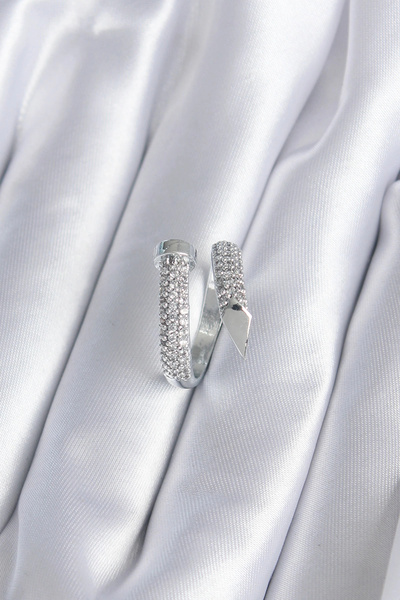 ARMÜZ Brass Silver Color Zircon Stone Nail Model Women's Ring