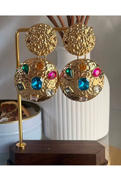 ANKA JEWELLRY أقراط نسائية متدلية من الفولاذ الملون بحجر الزركون ذو ملمس مميز...