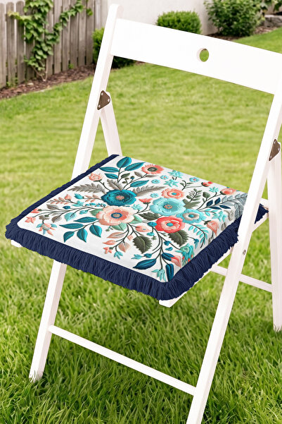 Realhomes Embroidered Floral and Leaf Patterned Fringed Zippered Chair Cushio...